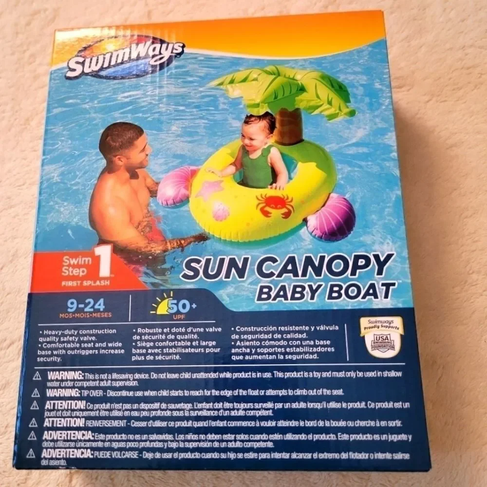 Swimways sun Canopy Baby Boat Step 1 Ages 9-24 Months Swimming Crab or Palm